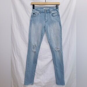 Kancan Light Wash Denim Mid Rise Raw Hem Ankle Skinny Jeans size 24